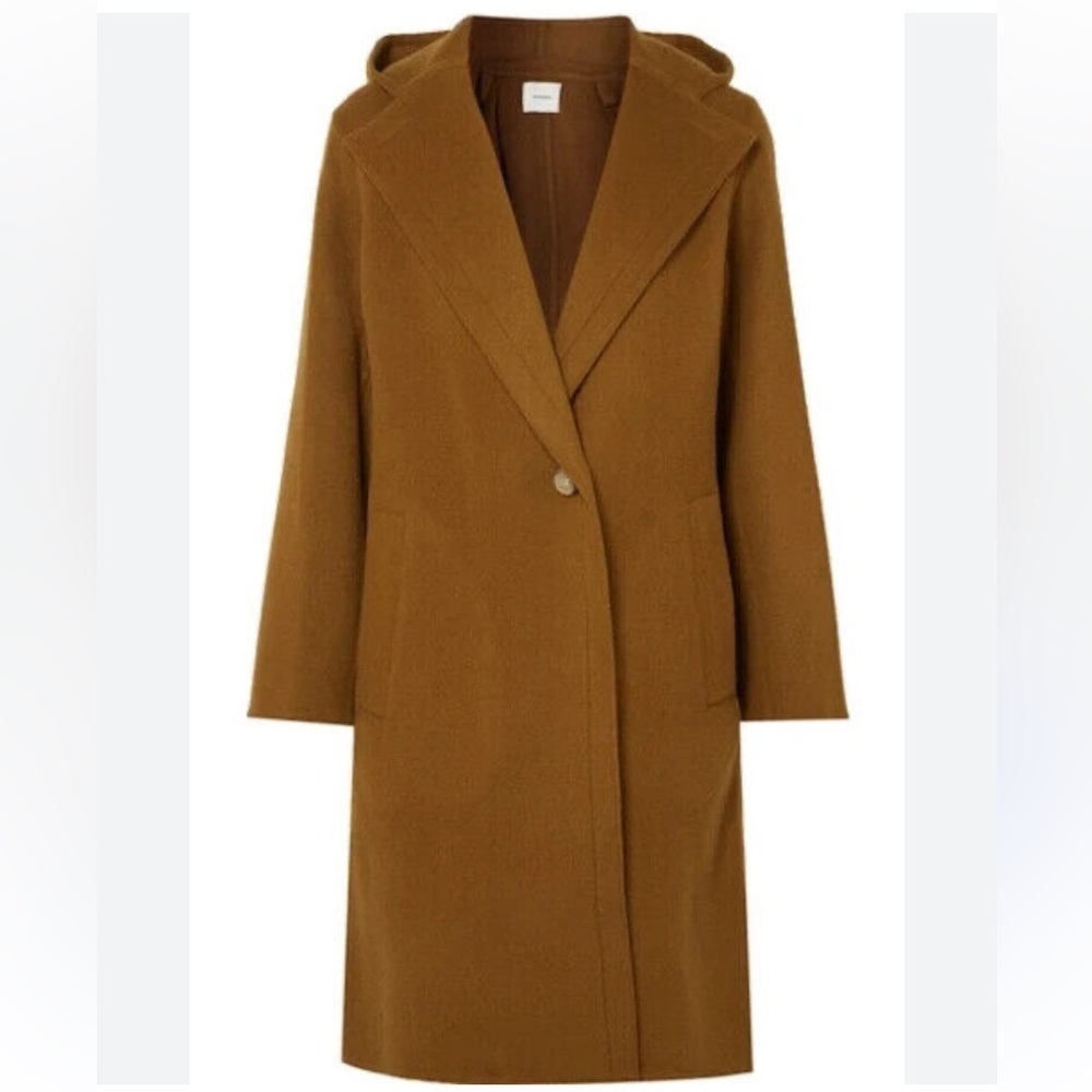 VINCE One-button Hooded Wool Coat In Brown Size M - Picture 3 of 15